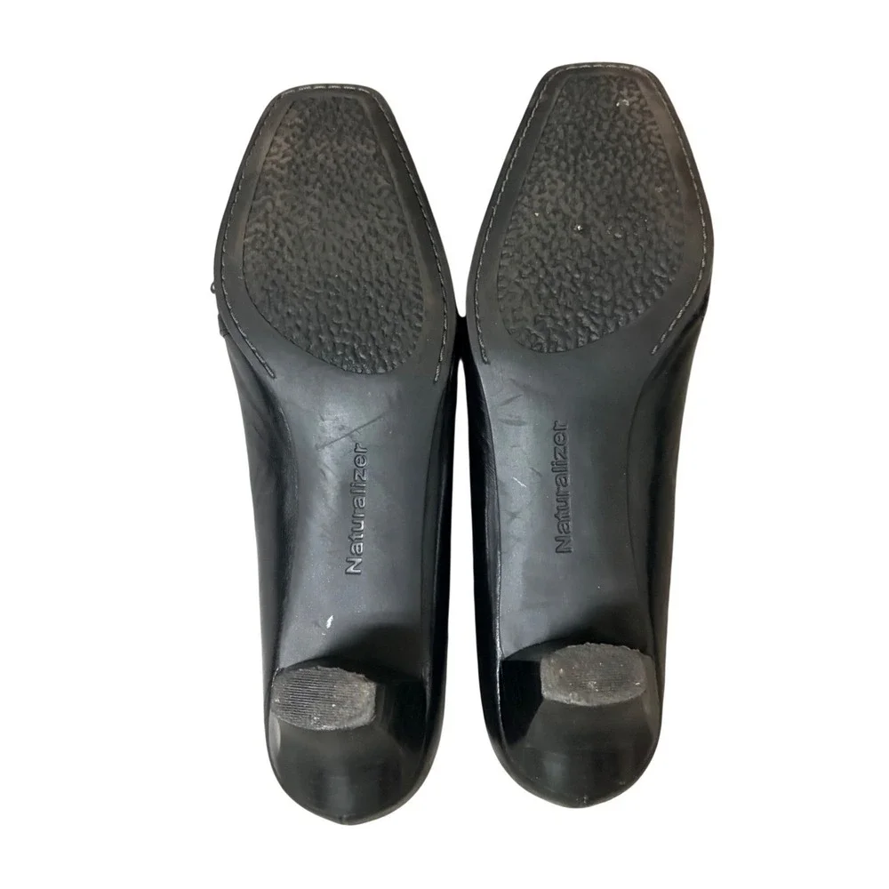 Naturalizer Womens Black Leather Loafer Pumps Square Toe Buckle Heels 9M
